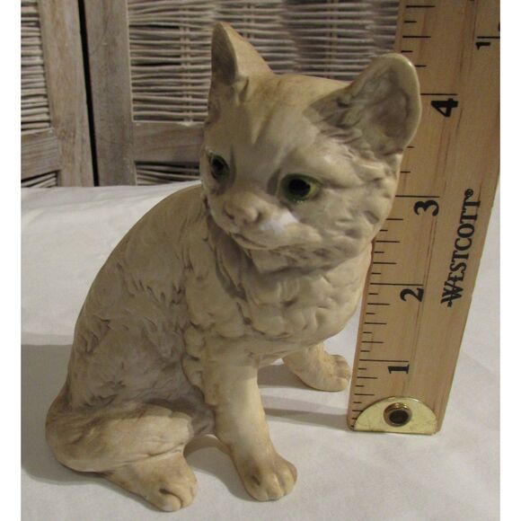 Kitty cat ceramic cream color green eyes vintage figurine - Picture 6 of 6